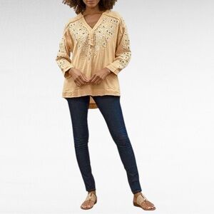 Karyn Seo | Bamboo Yellow Joan Blouse Floral Embroidered Boho Chic Peasant Tunic